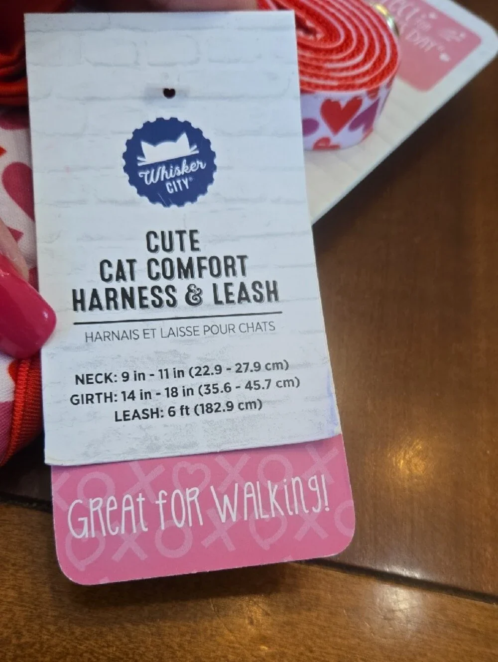 Cute Cat (Sm. Dog) Comfort Red & Pink Heart Harness with Bow